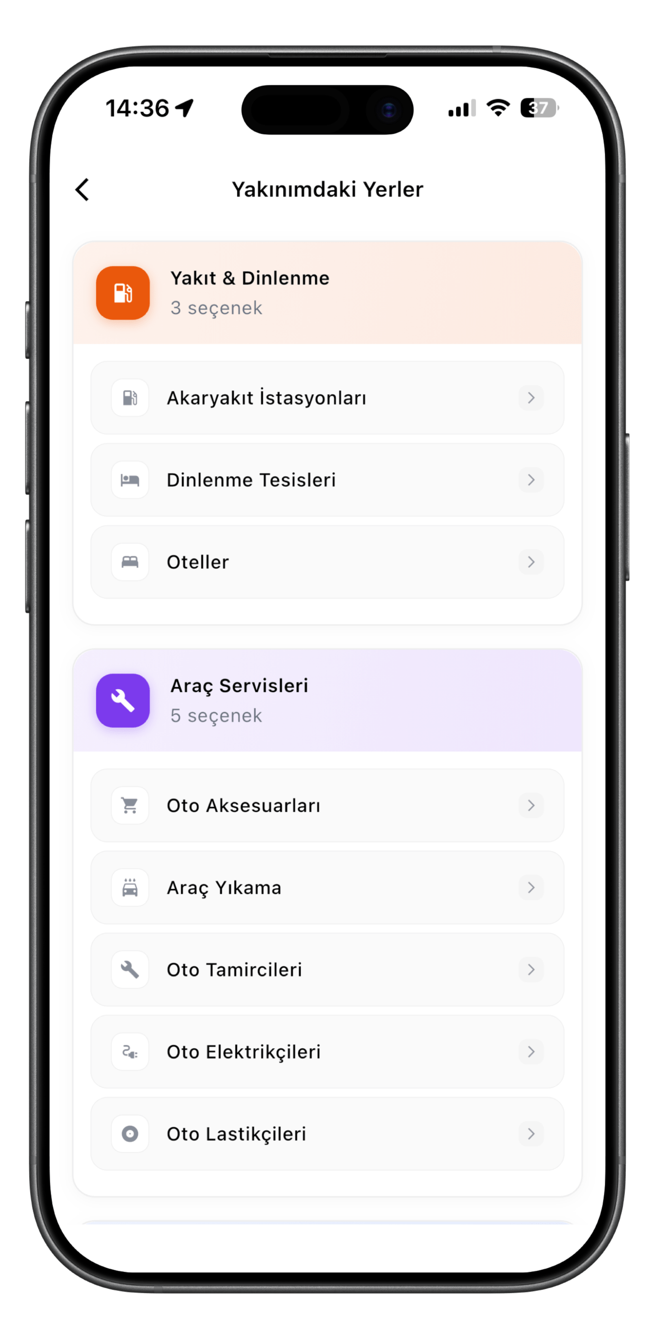 Yakınımdaki Yerler Ekranı